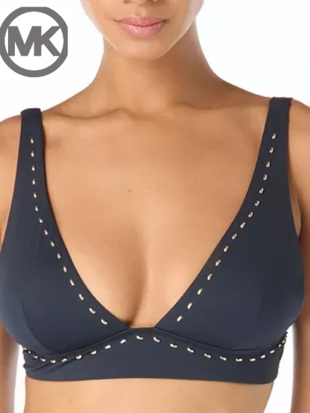 NWT Michael Kors  V-Neck Bikini Top- NAVY BLUE